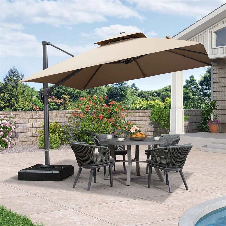 PURPLE LEAF Zweefparasol met Grijs Frame en 360° Draaibaar UV-bestendig, voor Tuin en Terras
