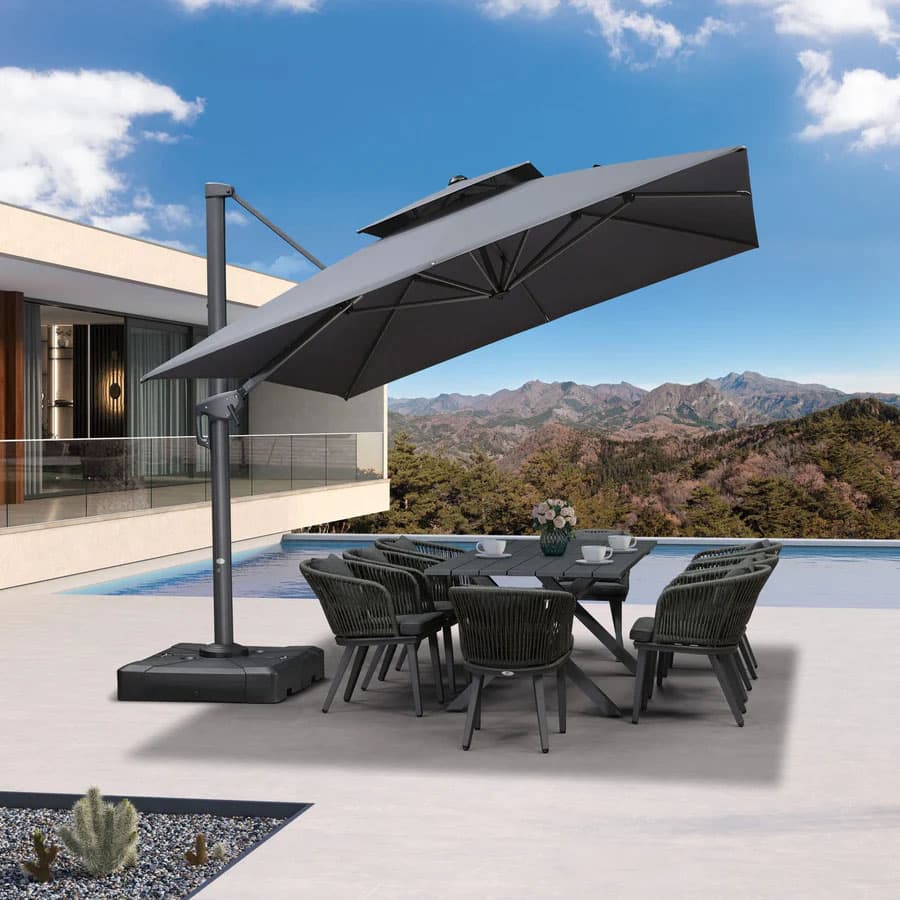 PURPLE LEAF Zweefparasol met Grijs Frame en 360° Draaibaar UV-bestendig, voor Tuin en Terras
