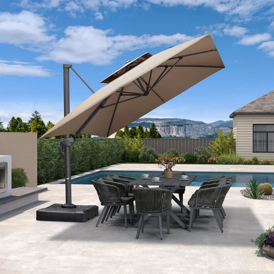 PURPLE LEAF Zweefparasol met Grijs Frame en 360° Draaibaar UV-bestendig, voor Tuin en Terras