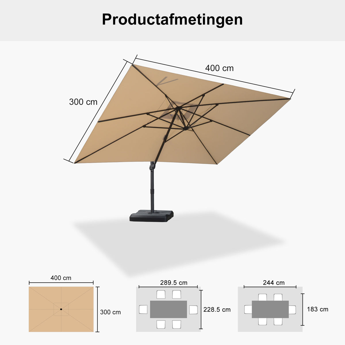 PURPLE LEAF Betaalbare Grote Parasol – Traploos Kantelbare Zweefparasol voor Tuin & Terras