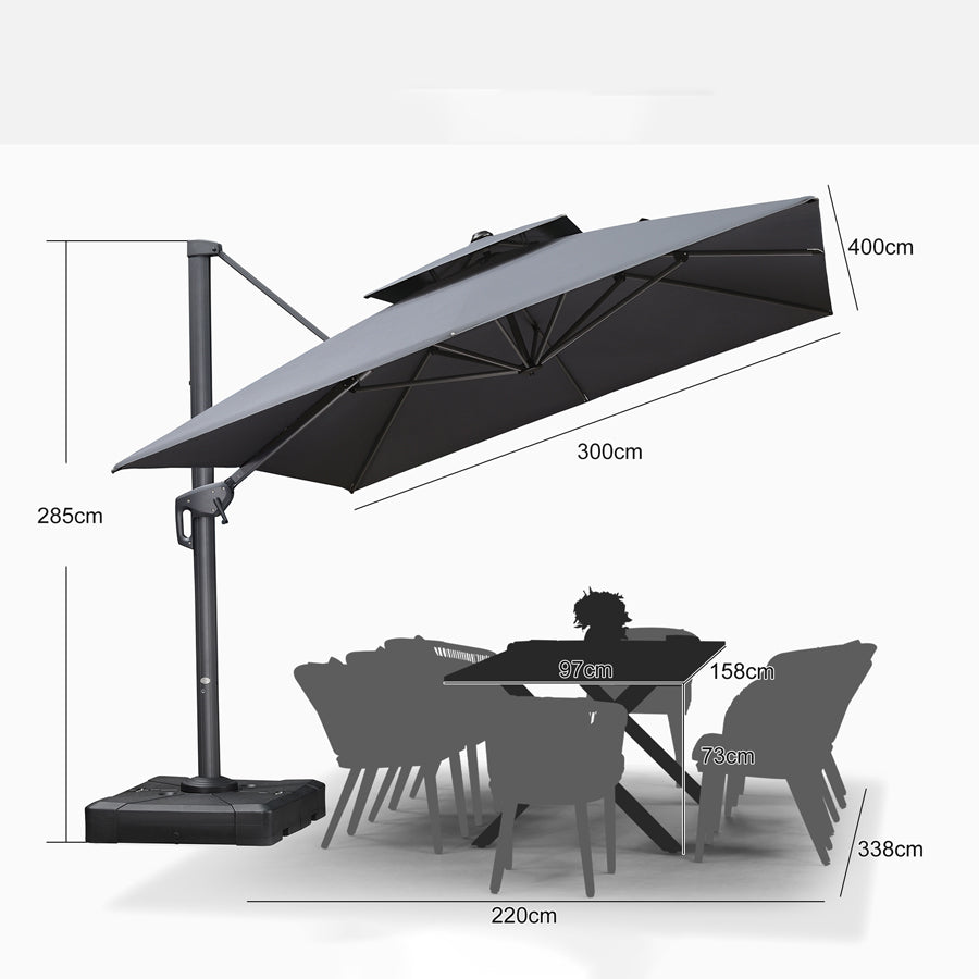 PURPLE LEAF Zweefparasol met Grijs Frame en 360° Draaibaar UV-bestendig, voor Tuin en Terras