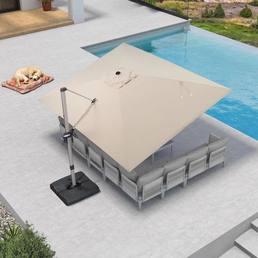 PURPLE LEAF Deluxe Zweefparasol - Rechthoekig Aluminium - Windbestendig & 360° Draaibaar voor Tuin en Terras