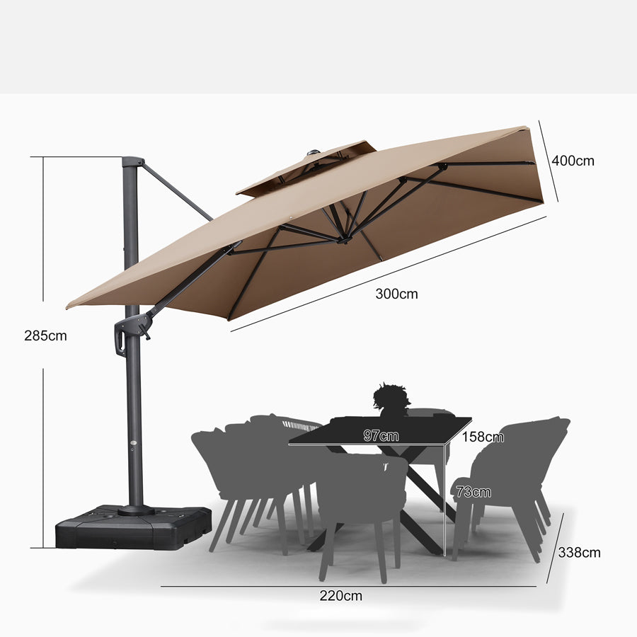 PURPLE LEAF Zweefparasol met Grijs Frame en 360° Draaibaar UV-bestendig, voor Tuin en Terras