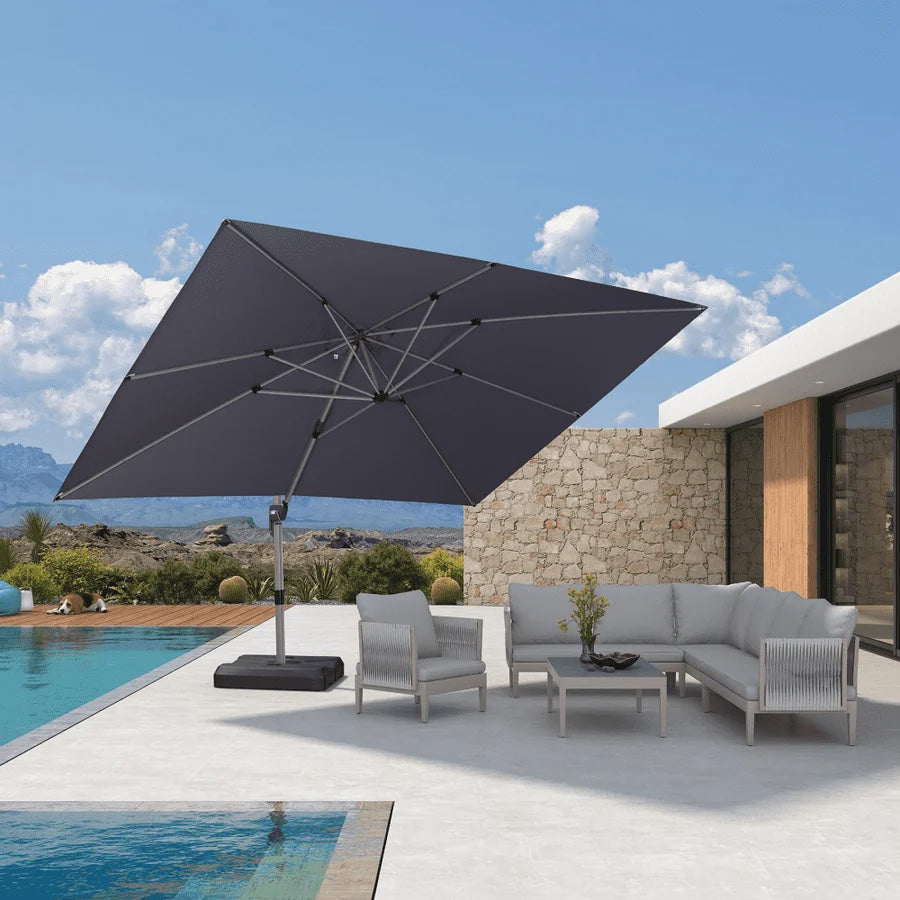 PURPLE LEAF Deluxe Zweefparasol - Rechthoekig Aluminium - Windbestendig & 360° Draaibaar voor Tuin en Terras