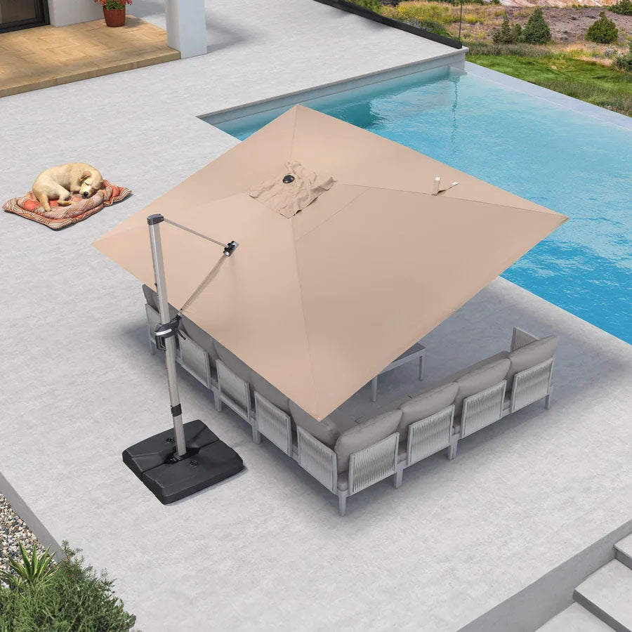 PURPLE LEAF Deluxe Zweefparasol - Rechthoekig Aluminium - Windbestendig & 360° Draaibaar voor Tuin en Terras
