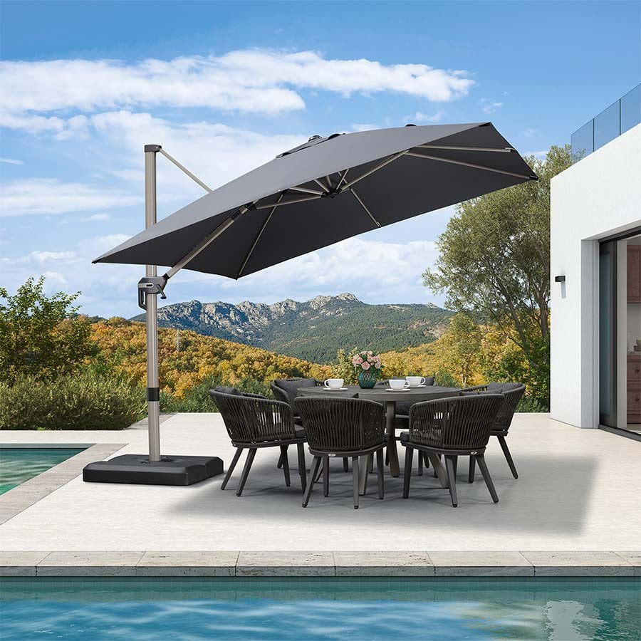PURPLE LEAF Deluxe Zweefparasol - Rechthoekig Aluminium - Windbestendig & 360° Draaibaar voor Tuin en Terras