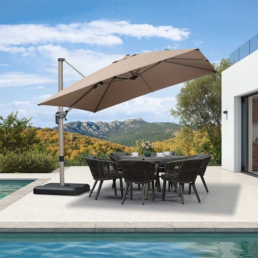PURPLE LEAF Deluxe Zweefparasol - Rechthoekig Aluminium - Windbestendig & 360° Draaibaar voor Tuin en Terras