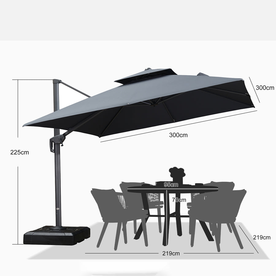 PURPLE LEAF Zweefparasol met Grijs Frame en 360° Draaibaar UV-bestendig, voor Tuin en Terras