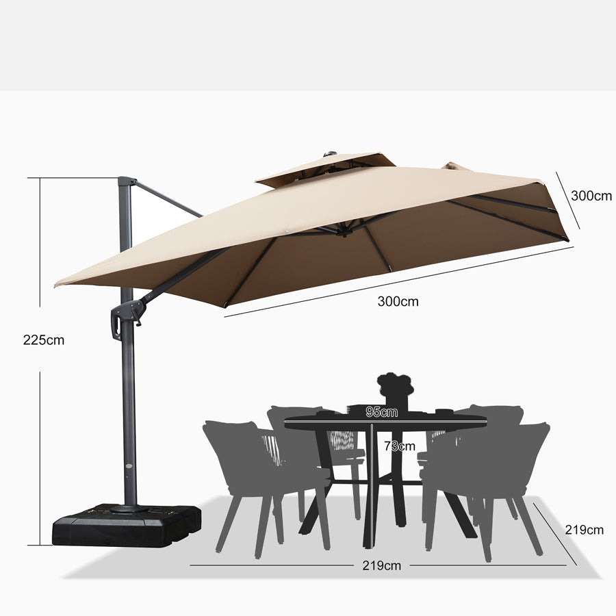 PURPLE LEAF Zweefparasol met Grijs Frame en 360° Draaibaar UV-bestendig, voor Tuin en Terras