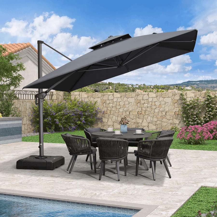 PURPLE LEAF Zweefparasol met Grijs Frame en 360° Draaibaar UV-bestendig, voor Tuin en Terras
