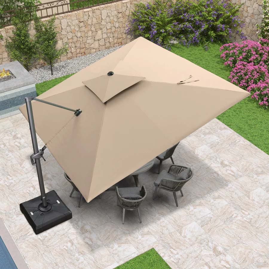 PURPLE LEAF Zweefparasol met Grijs Frame en 360° Draaibaar UV-bestendig, voor Tuin en Terras