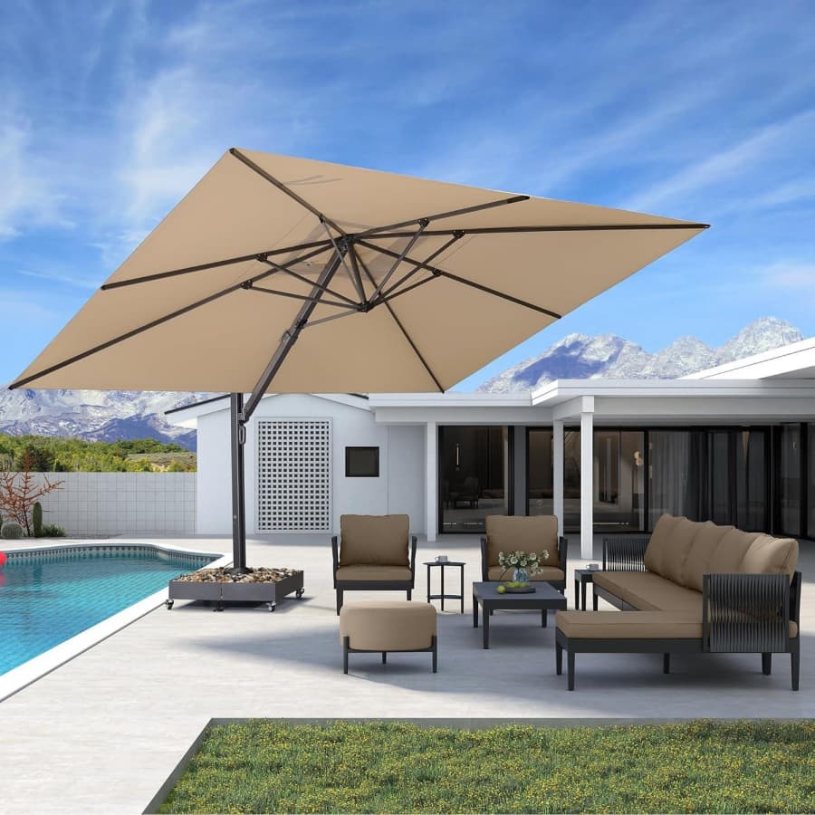 PURPLE LEAF Extra Grote Zweefparasol met Versterkt Frame en Hoge Windbestendigheid, voor Tuin en Terras
