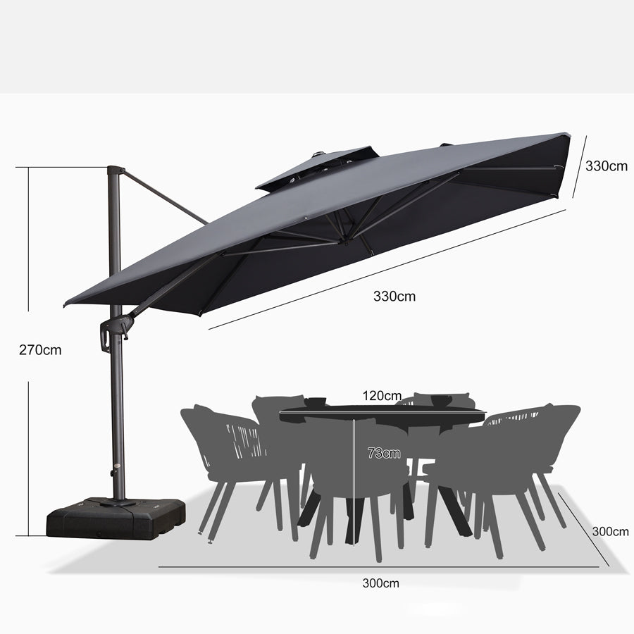 PURPLE LEAF Zweefparasol met Grijs Frame en 360° Draaibaar UV-bestendig, voor Tuin en Terras