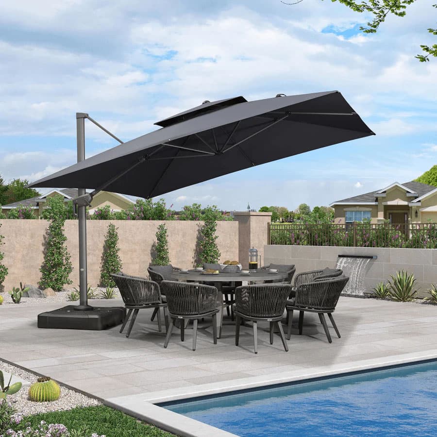 PURPLE LEAF Zweefparasol met Grijs Frame en 360° Draaibaar UV-bestendig, voor Tuin en Terras