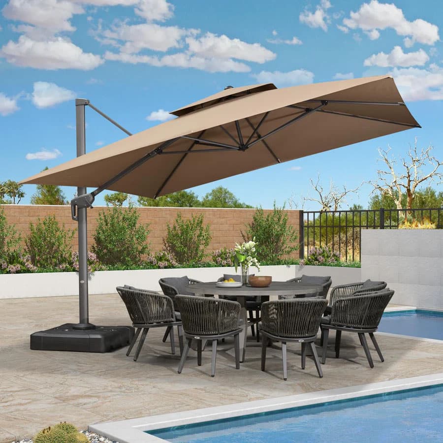 PURPLE LEAF Zweefparasol met Grijs Frame en 360° Draaibaar UV-bestendig, voor Tuin en Terras