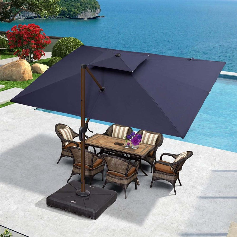 PURPLE LEAF Dubbele Top 270 x 365 / 300 x 400 cm Rechthoekige Aluminium Outdoor Terrasparasol In Houtkleur