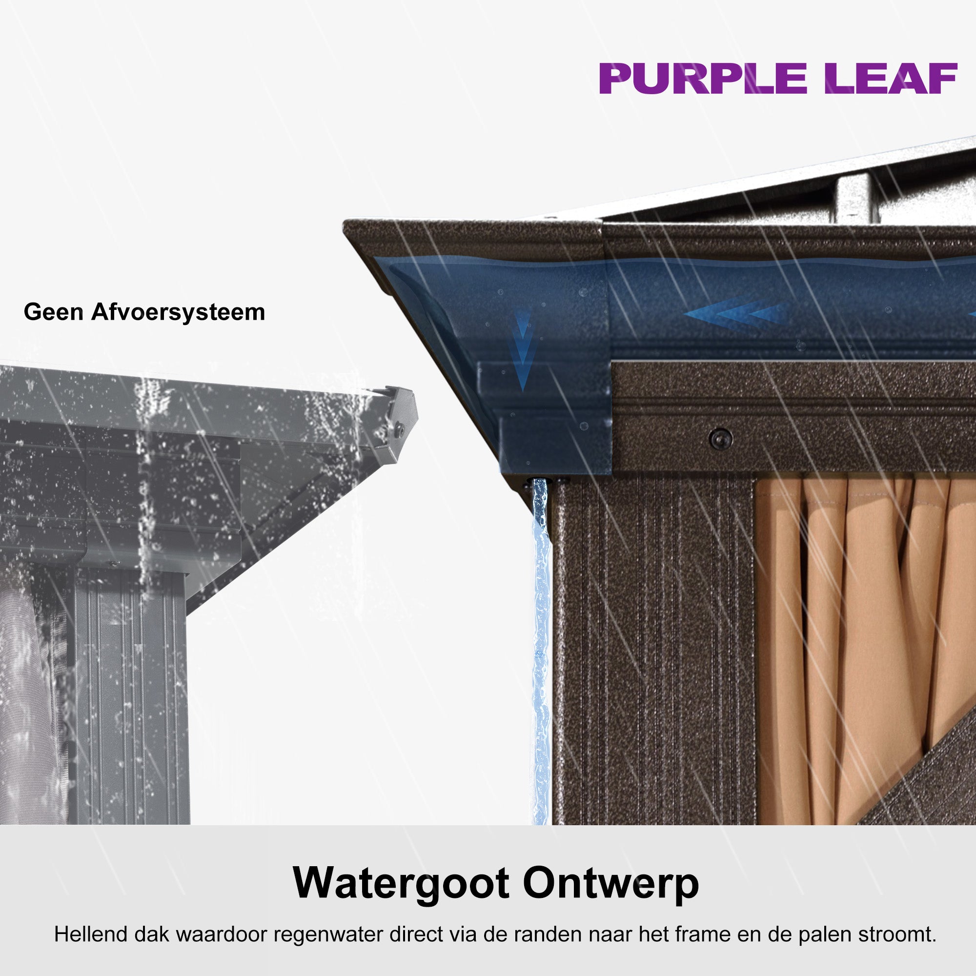 PURPLE LEAF Aluminium Hardtop Paviljoen Brons, Luxe Tuinpaviljoen met Gegalvaniseerd Stalen Dak, Gordijnen en Klamboe