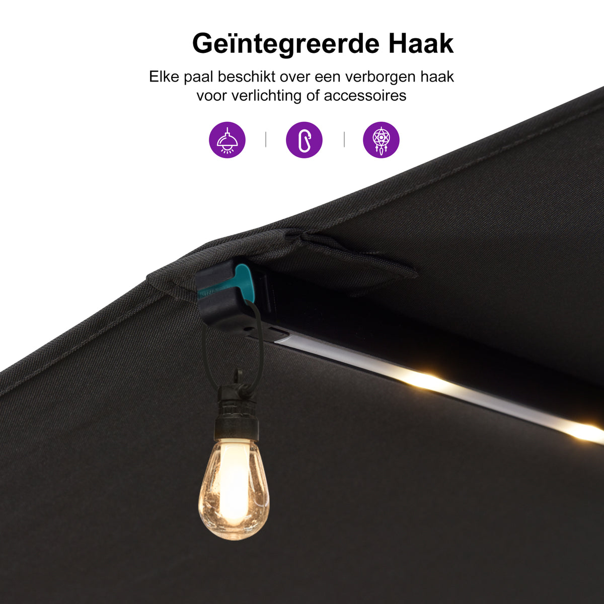 PURPLE LEAF Grote Parasol met 3 Kappen en LED-verlichting voor Tuin en Terras, inclusief Voet