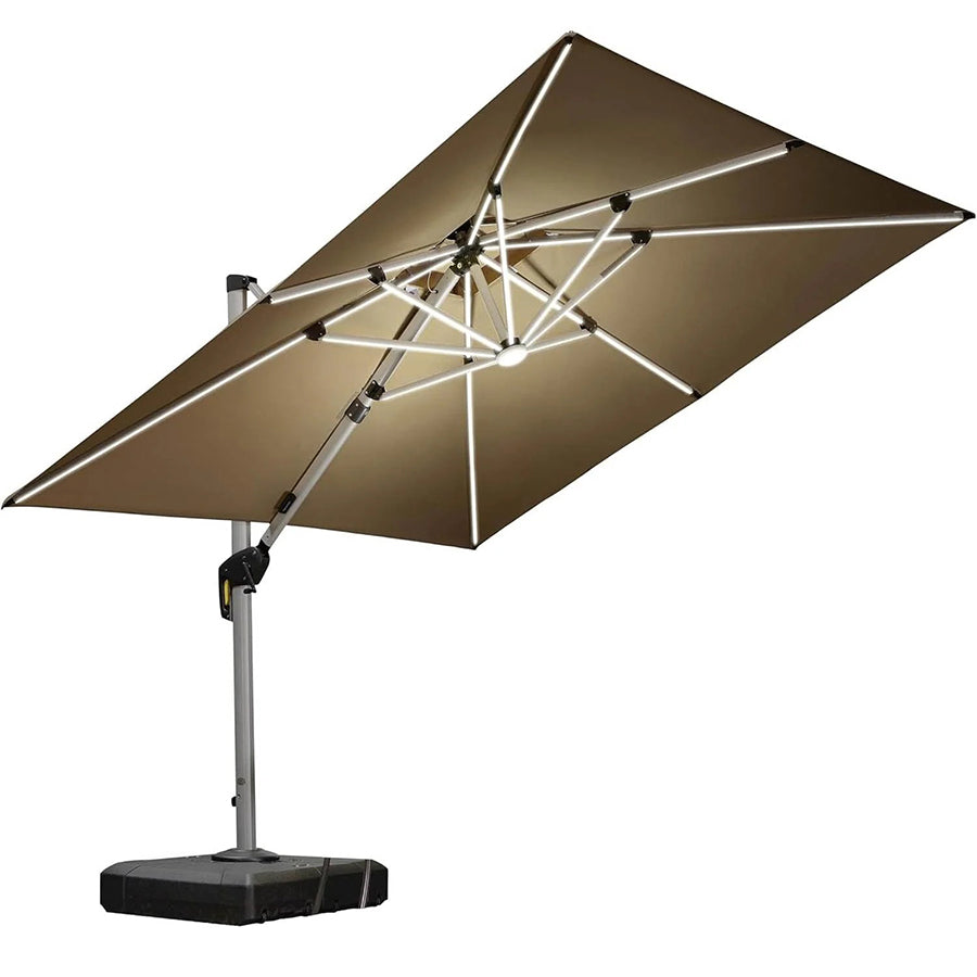 PURPLE LEAF Vierkante Zweefparasol met LED, Dubbel Dak, 360° Draaibaar voor Tuin en Terras