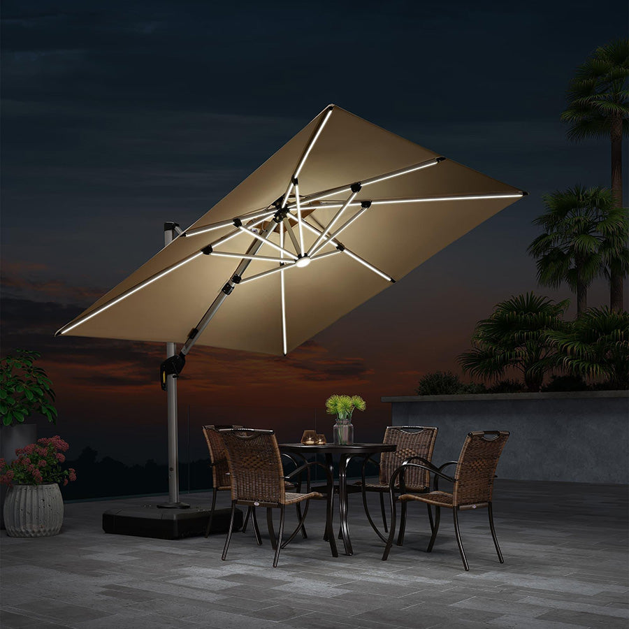 PURPLE LEAF Vierkante Zweefparasol met LED, Dubbel Dak, 360° Draaibaar voor Tuin en Terras