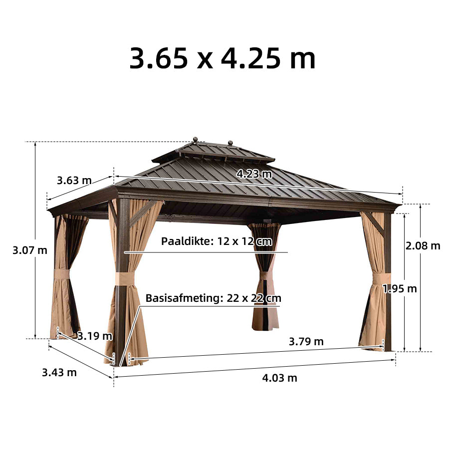 PURPLE LEAF Aluminium Hardtop Paviljoen Brons, Luxe Tuinpaviljoen met Gegalvaniseerd Stalen Dak, Gordijnen en Klamboe