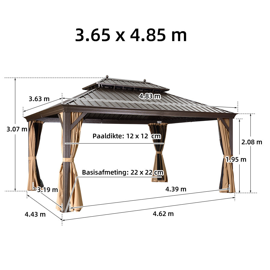 PURPLE LEAF Aluminium Hardtop Paviljoen Brons, Luxe Tuinpaviljoen met Gegalvaniseerd Stalen Dak, Gordijnen en Klamboe