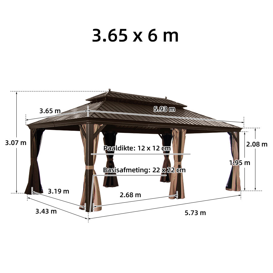 PURPLE LEAF Aluminium Hardtop Paviljoen Brons, Luxe Tuinpaviljoen met Gegalvaniseerd Stalen Dak, Gordijnen en Klamboe