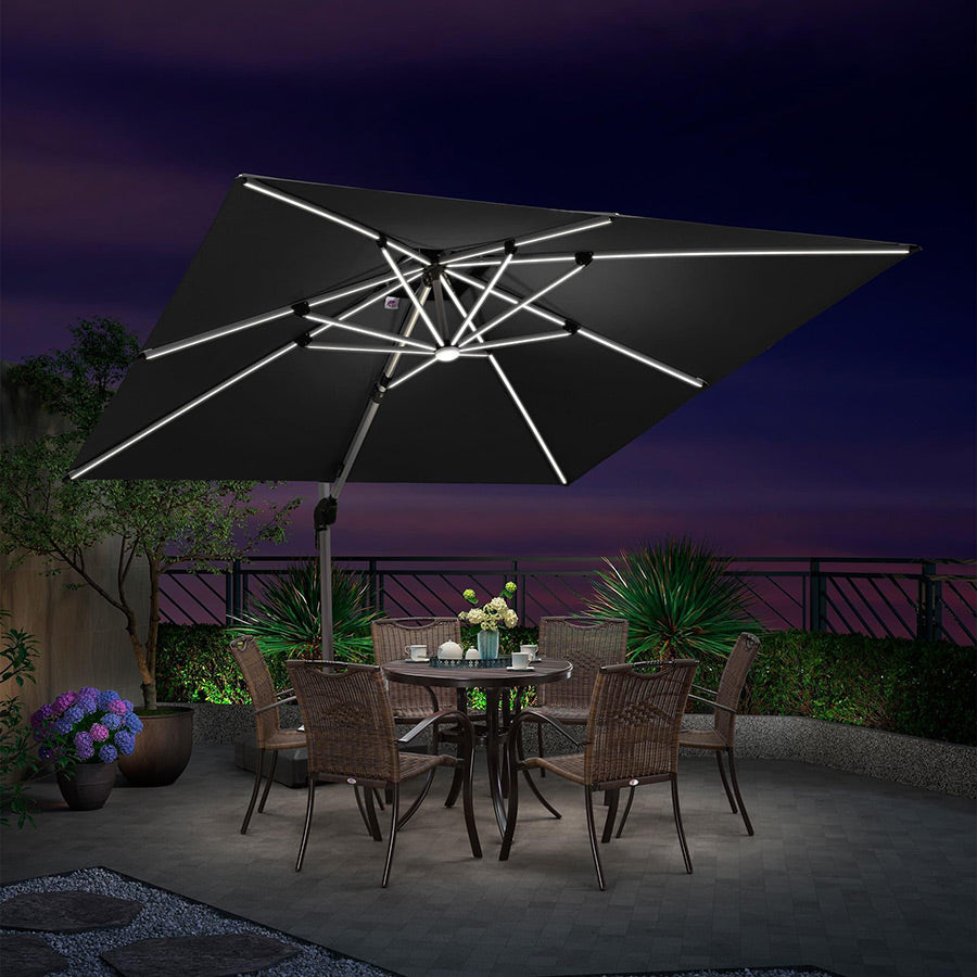 PURPLE LEAF Vierkante Zweefparasol met LED, Dubbel Dak, 360° Draaibaar voor Tuin en Terras