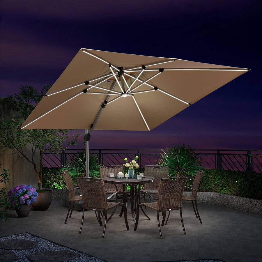 PURPLE LEAF Vierkante Zweefparasol met LED, Dubbel Dak, 360° Draaibaar voor Tuin en Terras