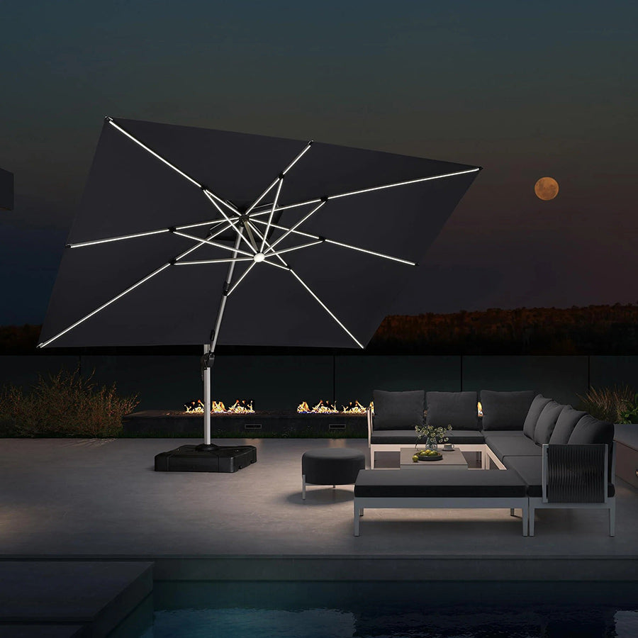 PURPLE LEAF Rechthoekige Zweefparasol met LED, Dubbel Dak, 360° Draaibaar voor Tuin en Terras