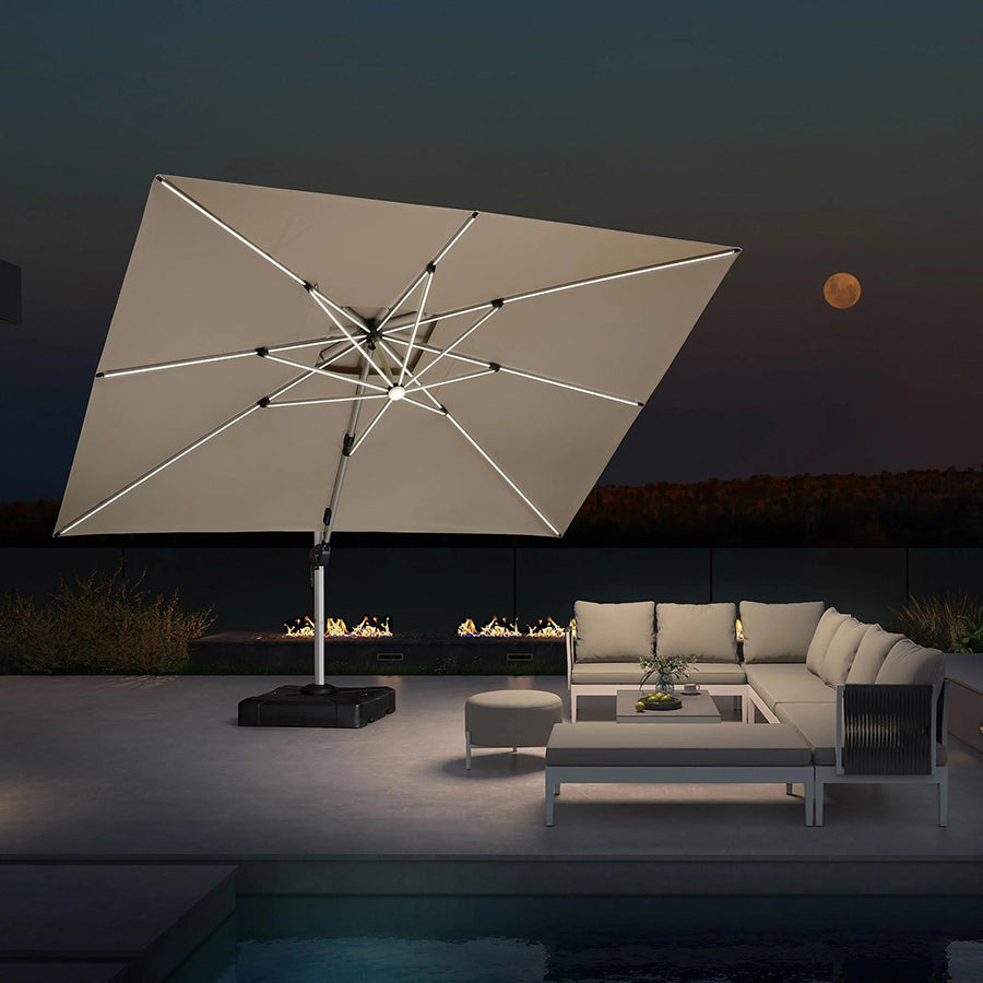PURPLE LEAF Rechthoekige Zweefparasol met LED, Dubbel Dak, 360° Draaibaar voor Tuin en Terras