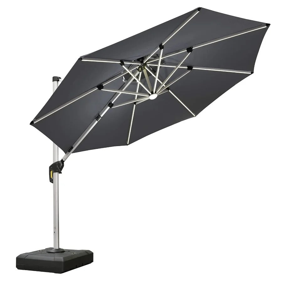 PURPLE LEAF Ronde Zweefparasol met LED, Dubbel Dak, 360° Draaibaar voor Tuin en Terras