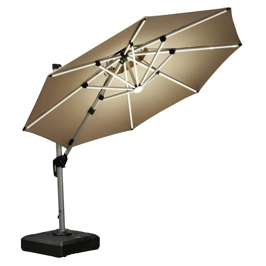PURPLE LEAF Ronde Zweefparasol met LED, Dubbel Dak, 360° Draaibaar voor Tuin en Terras