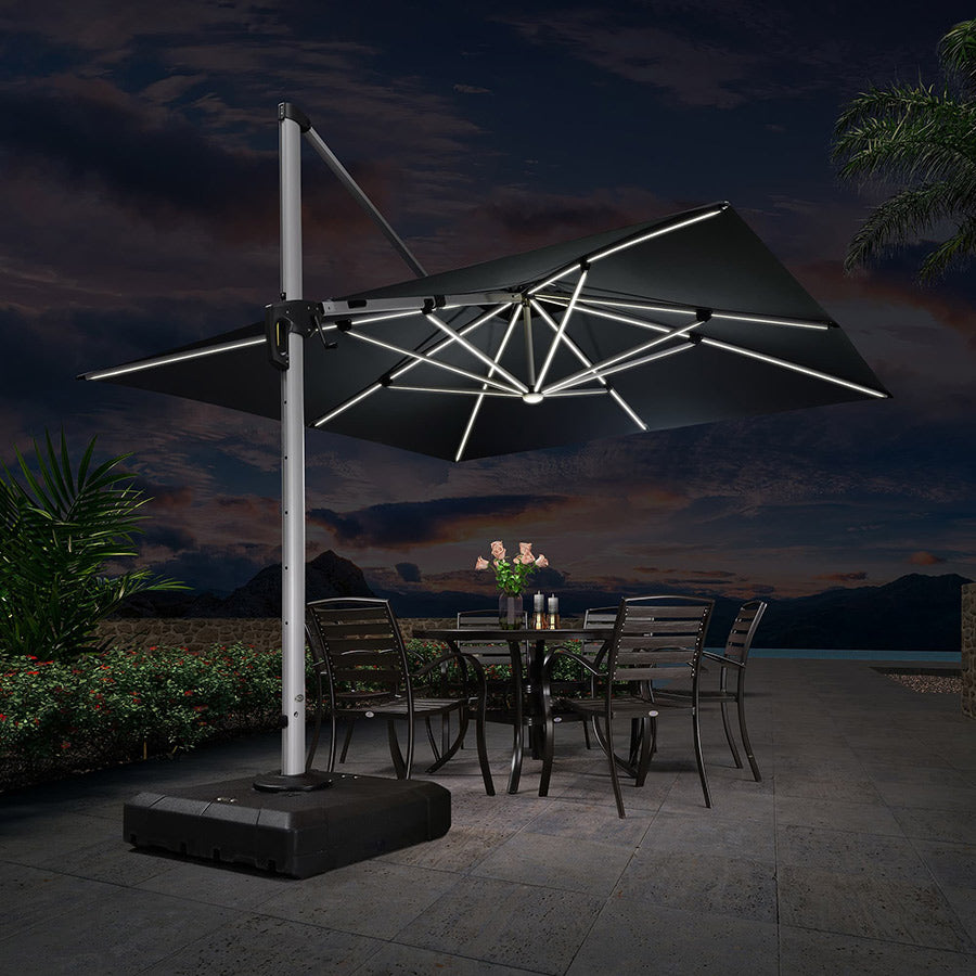 PURPLE LEAF Vierkante Zweefparasol met LED, Dubbel Dak, 360° Draaibaar voor Tuin en Terras