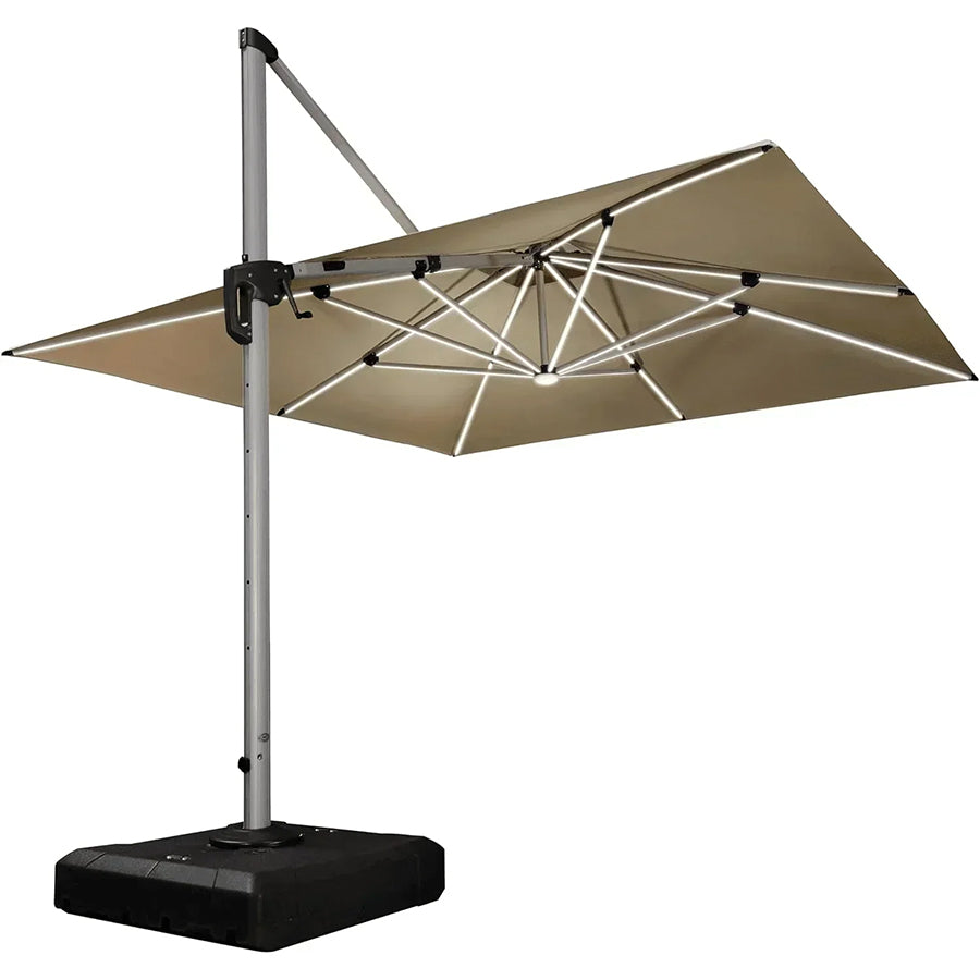 PURPLE LEAF Vierkante Zweefparasol met LED, Dubbel Dak, 360° Draaibaar voor Tuin en Terras
