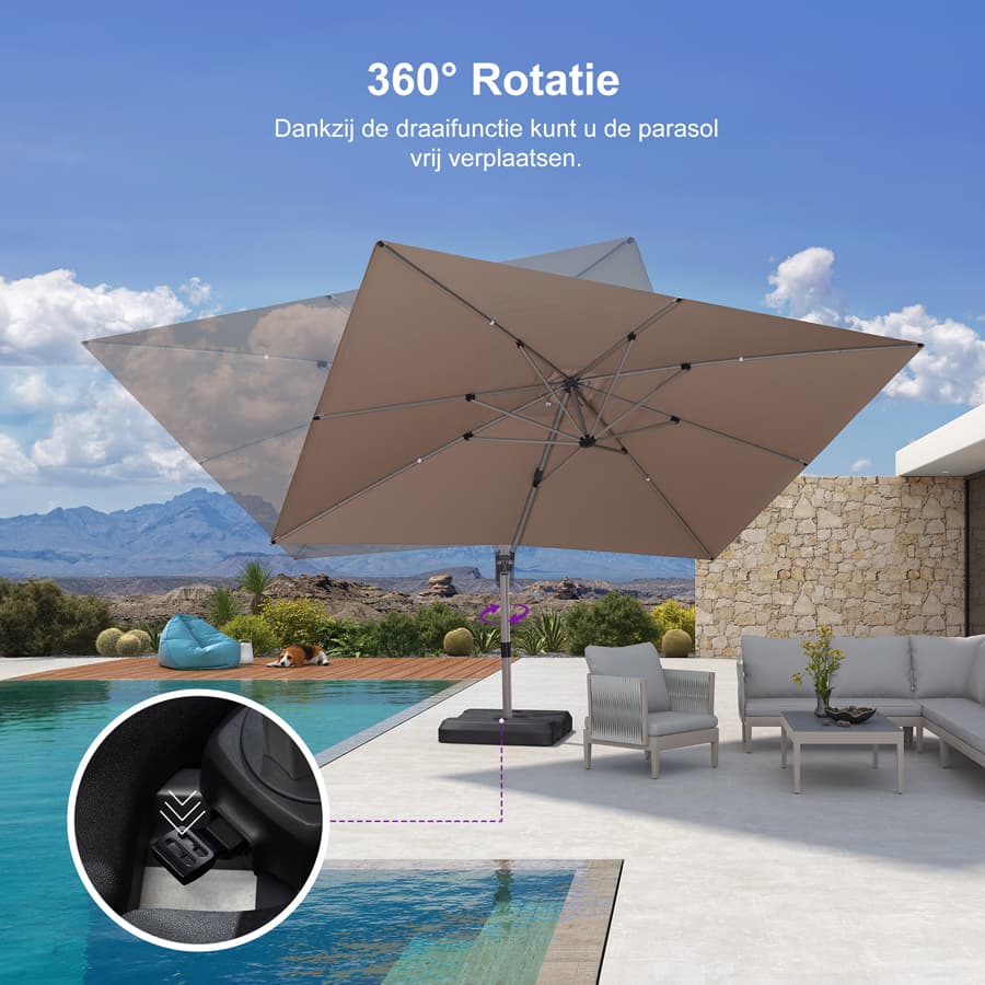 PURPLE LEAF Deluxe Zweefparasol - Rechthoekig Aluminium - Windbestendig & 360° Draaibaar voor Tuin en Terras
