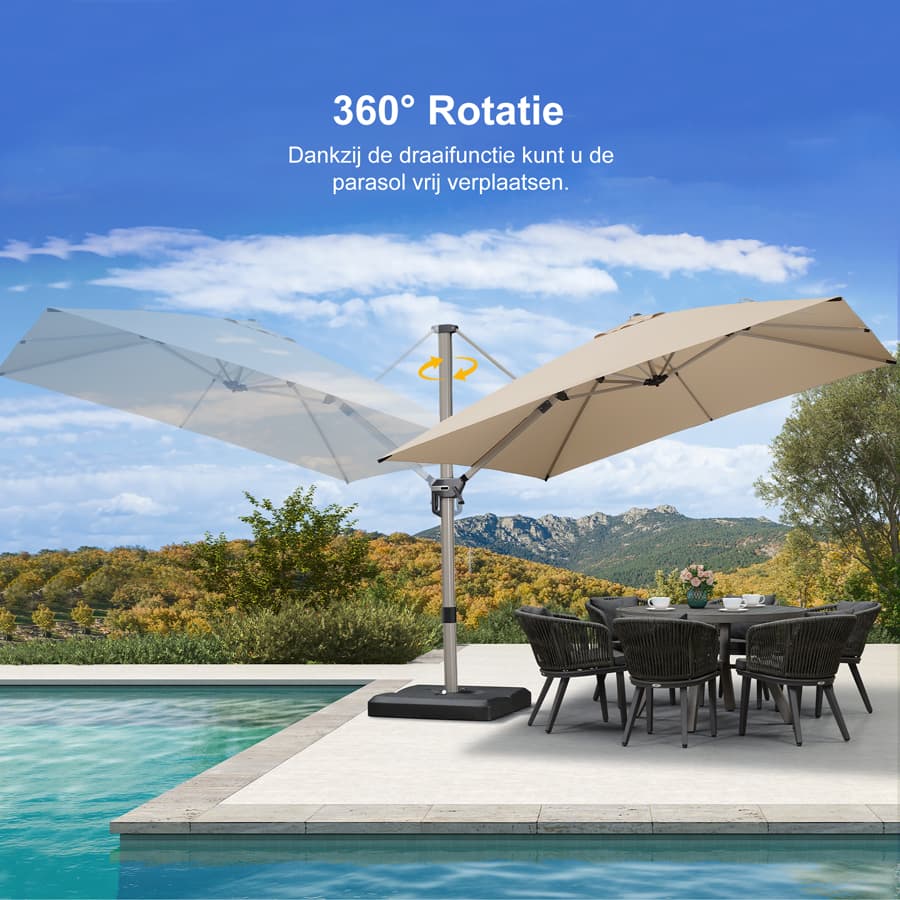PURPLE LEAF Deluxe Zweefparasol - Rechthoekig Aluminium - Windbestendig & 360° Draaibaar voor Tuin en Terras
