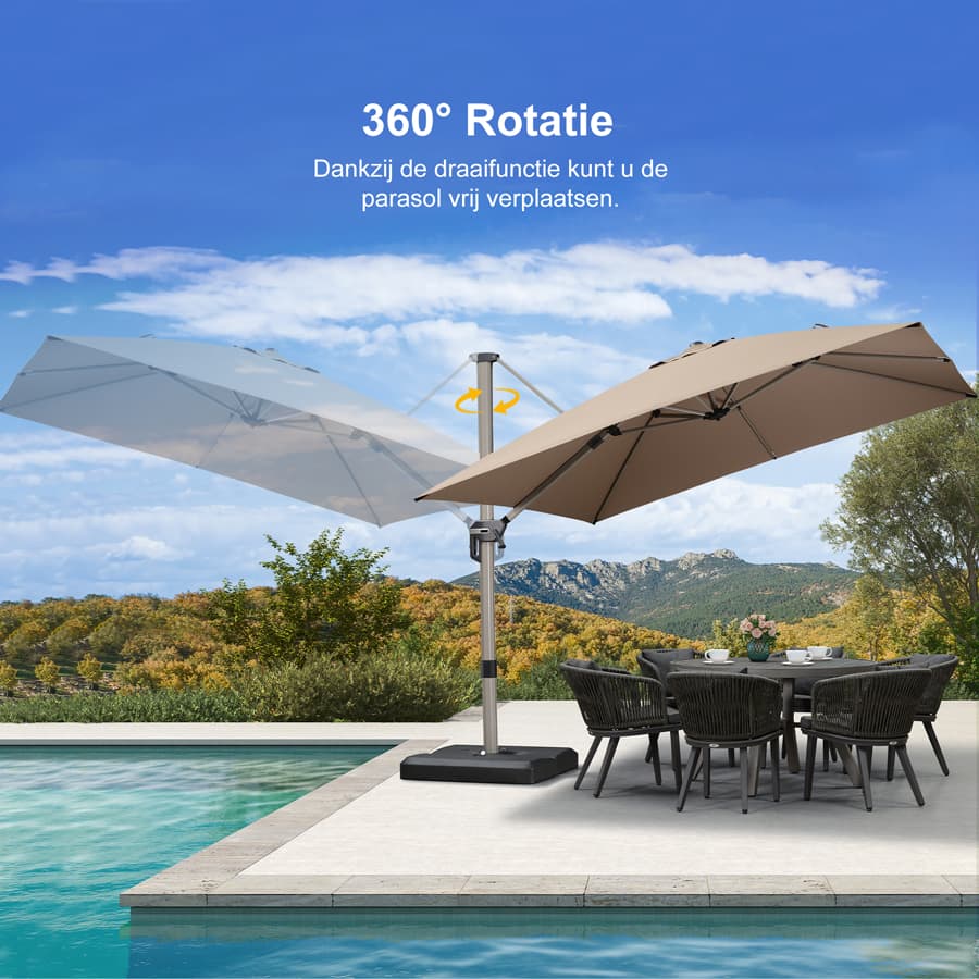 PURPLE LEAF Deluxe Zweefparasol - Rechthoekig Aluminium - Windbestendig & 360° Draaibaar voor Tuin en Terras