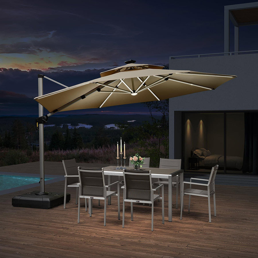 PURPLE LEAF Ronde Zweefparasol met LED, Dubbel Dak, 360° Draaibaar voor Tuin en Terras