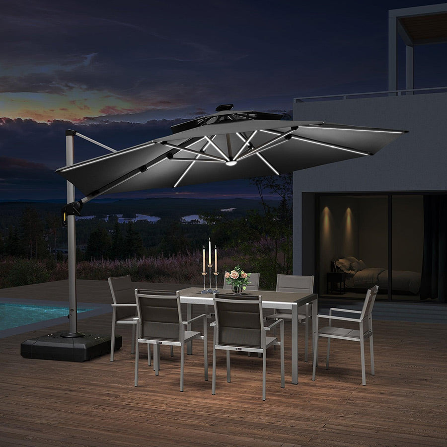 PURPLE LEAF Ronde Zweefparasol met LED, Dubbel Dak, 360° Draaibaar voor Tuin en Terras