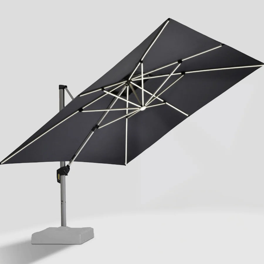 PURPLE LEAF Vierkante Zweefparasol met LED, Dubbel Dak, 360° Draaibaar voor Tuin en Terras