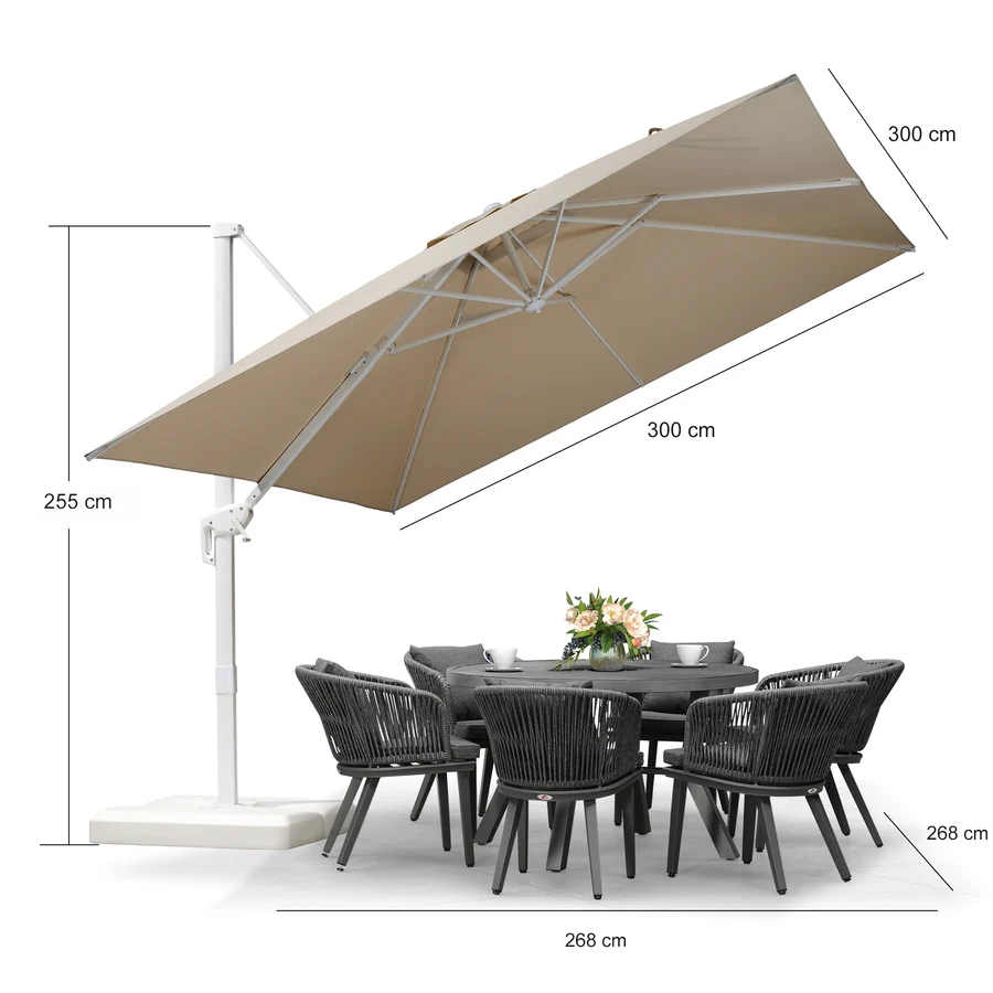 PURPLE LEAF Witte Parasol voor Buiten – Betaalbare Grote Zweefparasol voor Terras & Tuin