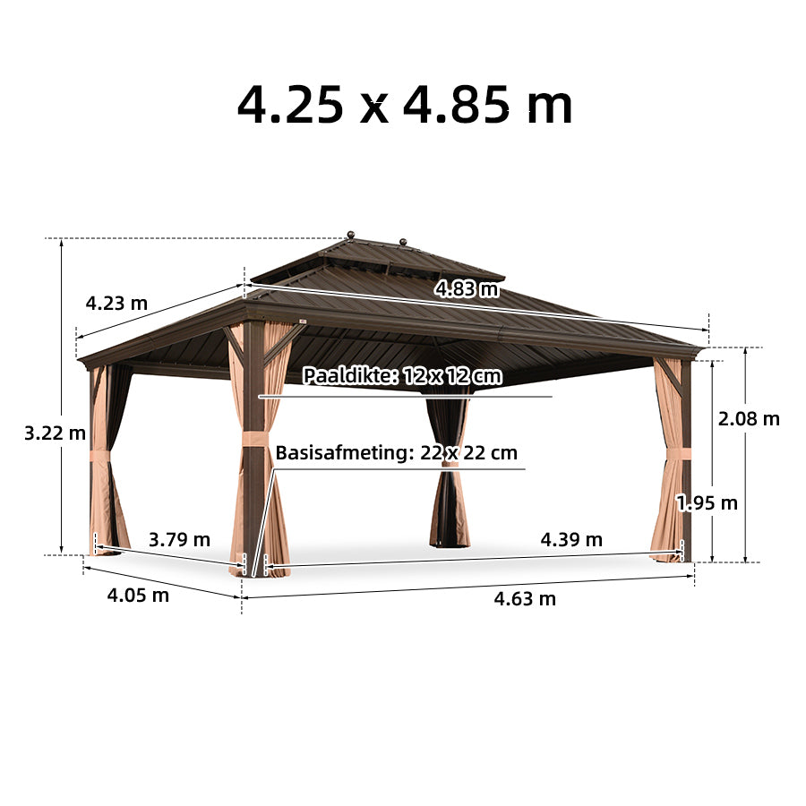 PURPLE LEAF Aluminium Hardtop Paviljoen Brons, Luxe Tuinpaviljoen met Gegalvaniseerd Stalen Dak, Gordijnen en Klamboe