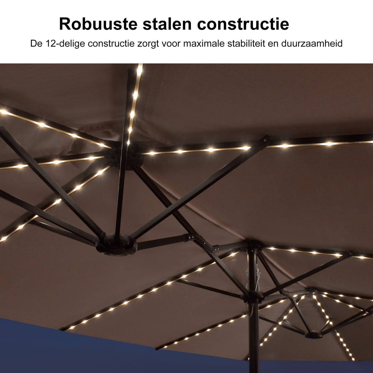 PURPLE LEAF Grote Parasol met 3 Kappen en LED-verlichting voor Tuin en Terras, inclusief Voet