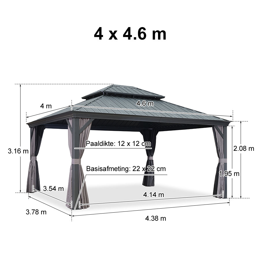 PURPLE LEAF Aluminium Hardtop Paviljoen, Luxe Tuinpaviljoen met Gegalvaniseerd Stalen Dak, Gordijnen en Klamboe, Grijs