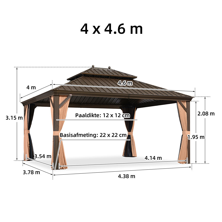 PURPLE LEAF Aluminium Hardtop Paviljoen Brons, Luxe Tuinpaviljoen met Gegalvaniseerd Stalen Dak, Gordijnen en Klamboe