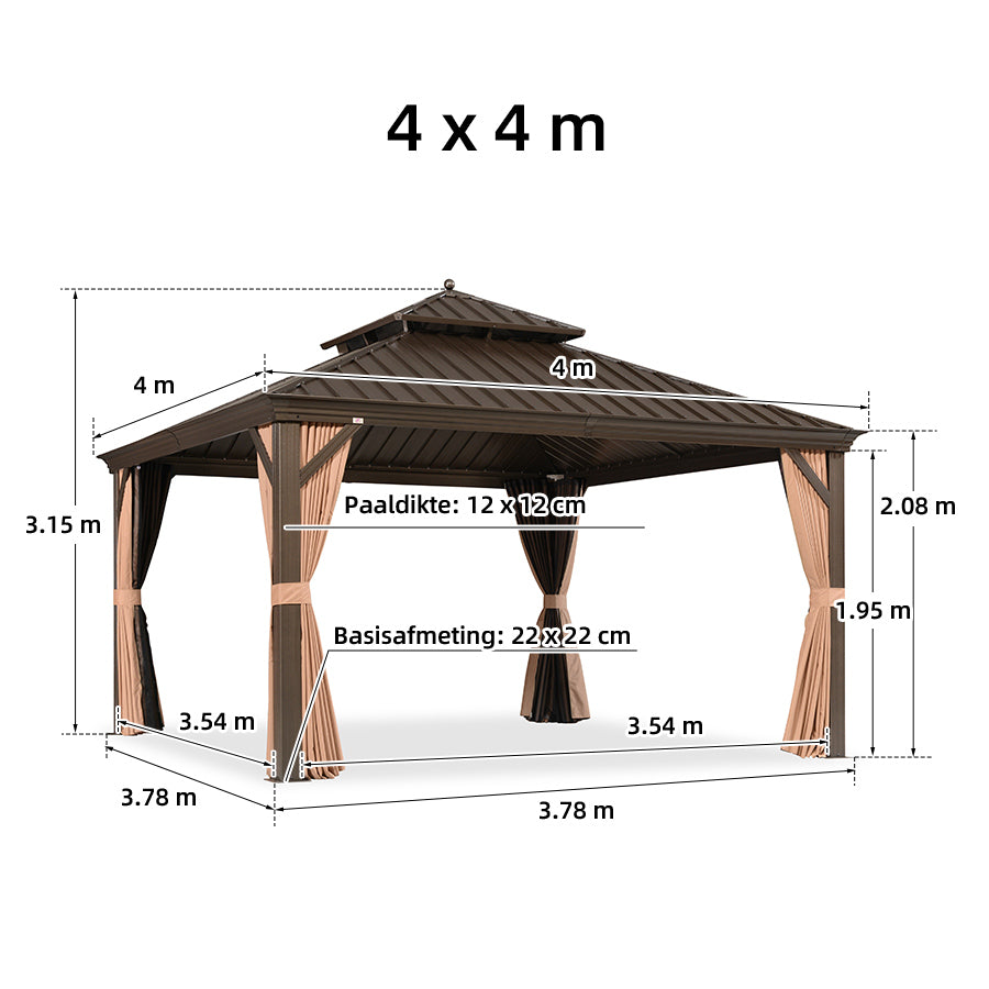 PURPLE LEAF Aluminium Hardtop Paviljoen Brons, Luxe Tuinpaviljoen met Gegalvaniseerd Stalen Dak, Gordijnen en Klamboe