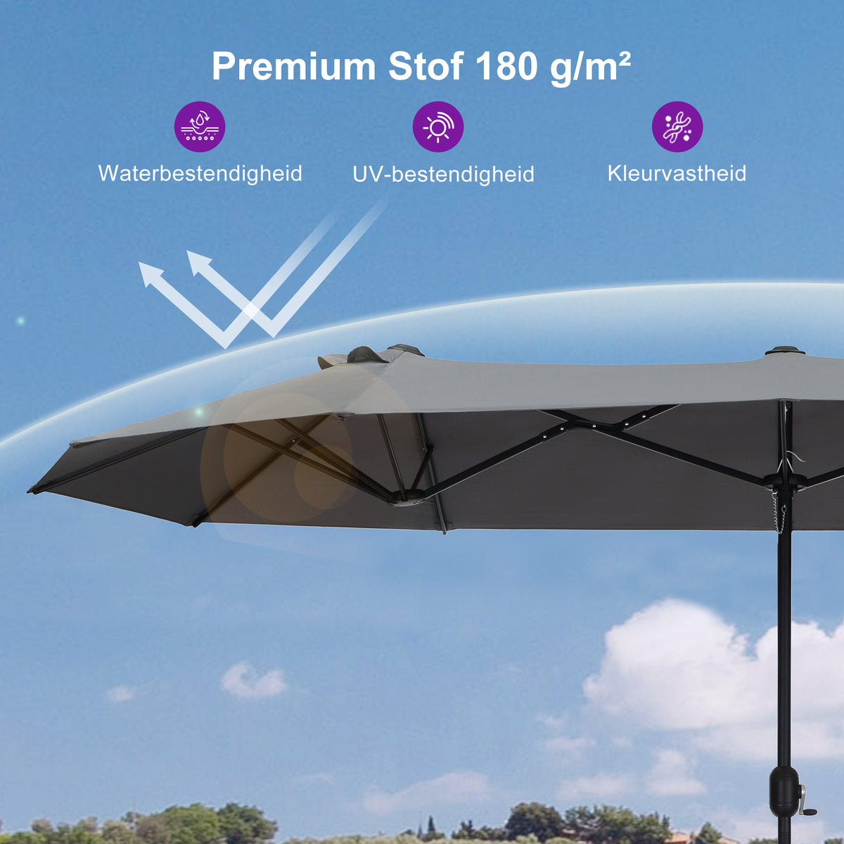 PURPLE LEAF Parasol met 3 Kappen en Voet voor Tuin en Terras