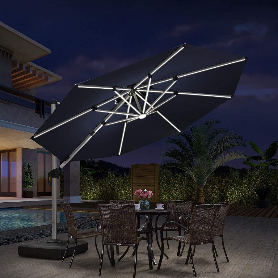 PURPLE LEAF Ronde Outdoor terrasparasol van 300cm/330cm/365cm Met Verlichting