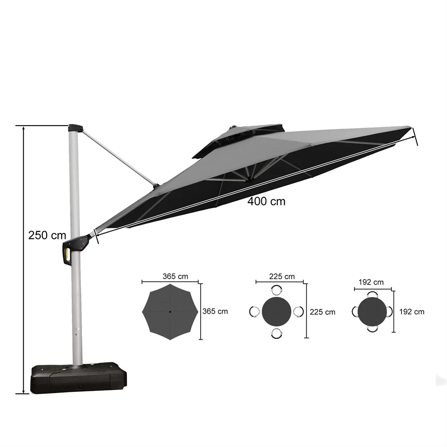 PURPLE LEAF Klassieke ronde zweefparasol met zijpaal, 360° draaibaar, met zwengel, UV50+ bescherming